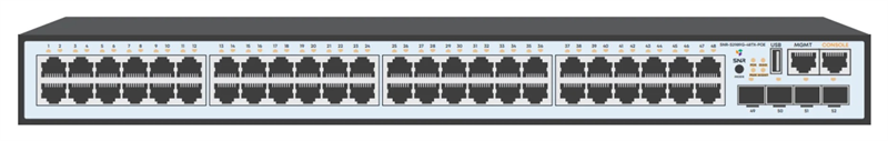 SNR Управляемый PoE коммутатор уровня 2, 48 портов 10/100/1000Base-T с поддержкой PoE, 4 порта 1/10G SFP+, PoE 740 Ватт