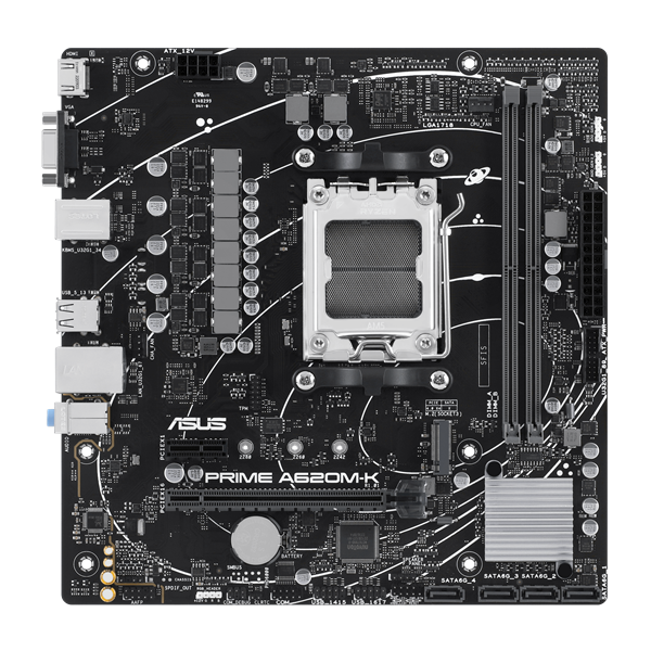 ASUS PRIME A620M-K, AM5, A620, 2*DDR5, 4*SATA, 1*M.2, 4*USB 3.2, 2*USB 2.0, 2*PCIx16, 1*PCIx1, VGA+HDMI, mATX; 90MB1F40-M0EAY0