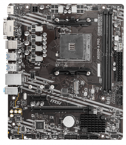 MSI A520M-A PRO Soc-AM4 AMD A520 2xDDR4 mATX AC`97 8ch(7.1) GbLAN RAID+DVI+HDMI