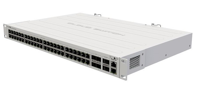 MikroTik Cloud Router Switch 354-48G-4S+2Q+RM with 48 x Gigabit RJ45 LAN, 4 x 10G SFP+ cages, 2 x 40G QSFP+ cages, RouterOS L5, 1U rackmount enclosure, Dual redundant PSU