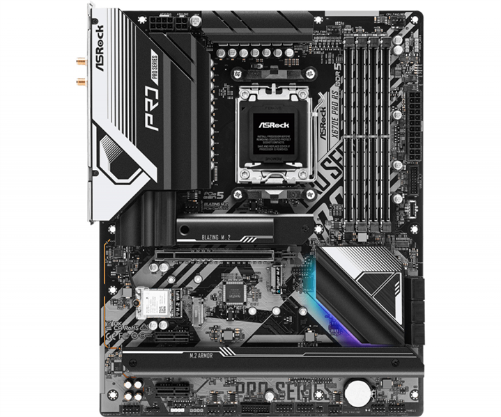 ASROCK X670E PRO RS, AM5, X670, 4*DDR5, 6*SATA, 5*M.2, 5*USB 3.2, 4*USB 2.0, Type-C, 1*PCIx16, 2*PCIx1, 1*M.2 (Key E), HDMI+DP, ATX