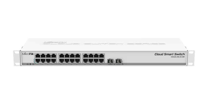 MikroTik Cloud Smart Switch 326-24G-2S+RM with 24 x Gigabit Ethernet ports, 2x SFP+ cages, SwOS, 1U rackmount case, PSU