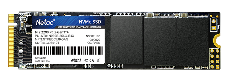 Netac SSD N930E Pro 256GB PCIe 3 x4 M.2 2280 NVMe 3D NAND, R/W up to 2040/1270MB/s, IOPS(R4K) 150K/180K, TBW 150TB, 3y wty