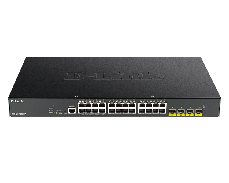 D-Link PROJ Управляемый L2 PoE-коммутатор, 24x1000Base-T PoE, 4x10GBase-X SFP+, PoE-бюджет 370 Вт, CLI, консольный порт RJ-45