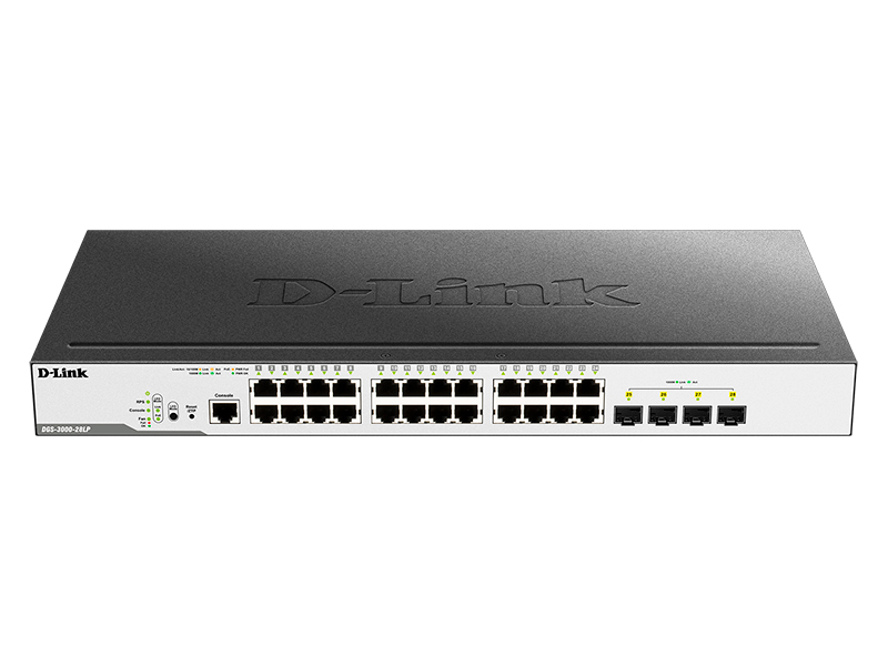 D-Link Управляемый L2 PoE-коммутатор, 24x1000Base-T PoE, 4x1000Base-X SFP, PoE-бюджет 193 Вт, защита от статического электричества до 6 кВ, CLI, консольный порт RJ-45, RPS, поддержка Dying Gasp