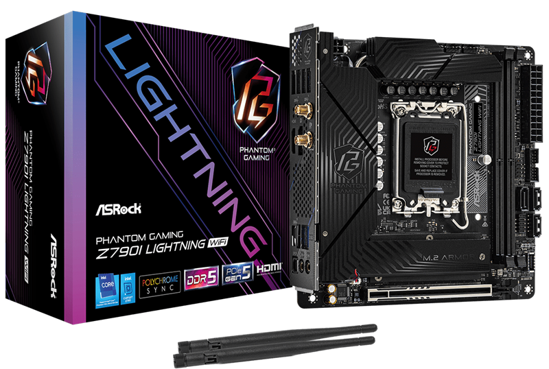 ASROCK Z790I LIGHTNING WIFI, LGA1700, Z790, 2*DDR5, 3*SATA, 2*M.2, 5*USB 3.2, Type-C, 1*PCIx16, 1xM.2 (Key E), HDMI+DP, mIATX