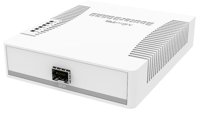 MikroTik RB260GS with 5 Gigabit ports and SFP cage, SwOS, plastic case, PSU