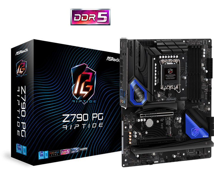 ASROCK Z790 PG RIPTIDE, LGA1700, Z790, 4*DDR5, 8*SATA, 5*M.2, 6*USB 3.2, 2*USB 2.0, Type-C, 2*PCIx16, 1*PCIx1, 1xM.2 (Key E), HDMI+DP, ATX