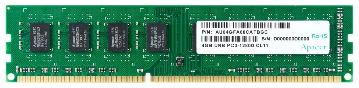 Apacer  DDR3  4GB  1600MHz DIMM (PC3-12800) CL11 1.5V (Retail) 512*8  3 years (AU04GFA60CATBGC/DL.04G2K.KAM)