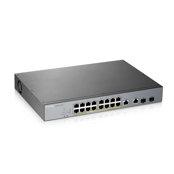 Smart L2 коммутатор PoE+ для IP-видеокамер Zyxel NebulaFlex Pro GS1350-18HP, rack 19", 16xGE PoE+, 2xCombo (SFP/RJ-45), бюджет PoE 250 Вт, питание до 250м, автоперезагрузка PoE-портов