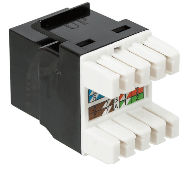 Модуль Keystone, RJ45, кат.5E, UTP, 180 градусов, со встроенной шторкой, черный