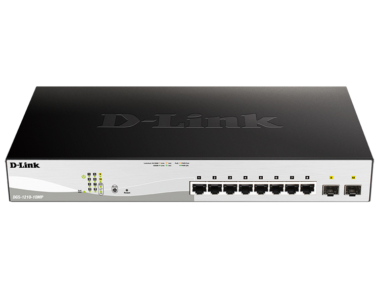 D-Link PROJ Настраиваемый L2 PoE-коммутатор, 8x1000Base-T PoE, 2х1000Base-X SFP, PoE-бюджет 130 Вт, упрощенный интерфейс CLI