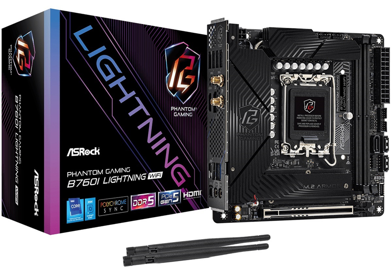 ASROCK B760I LIGHTNING WIFI, LGA1700, B760, 2*DDR5, 3*SATA, 2*M.2, 5*USB 3.2, Type-C, 1*PCIx16, 1xM.2 (Key E), HDMI+DP, mIATX