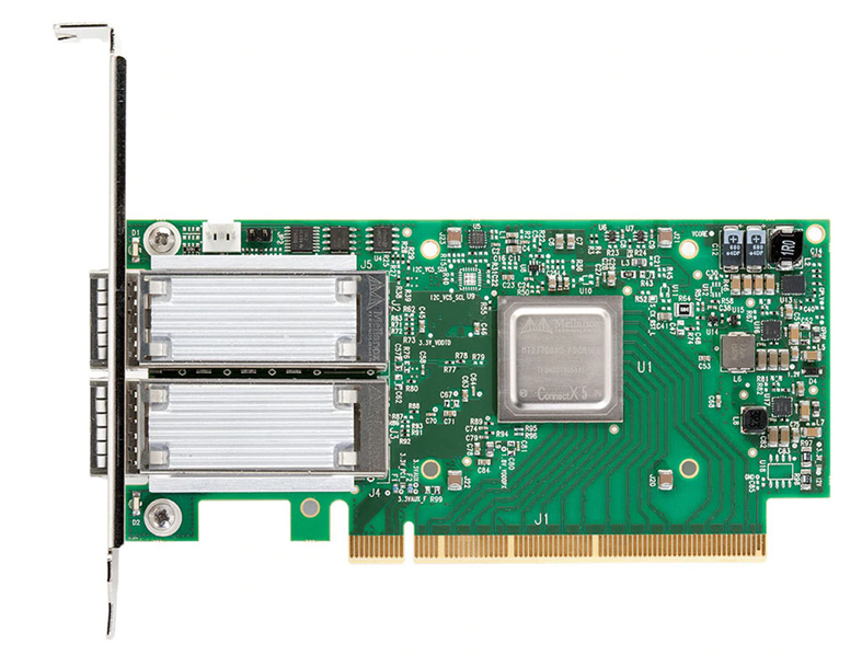 Mellanox ConnectX-5 EN network interface card, 100GbE dual-port QSFP28, PCIe Gen 3.0 x16, tall bracket, 1 year