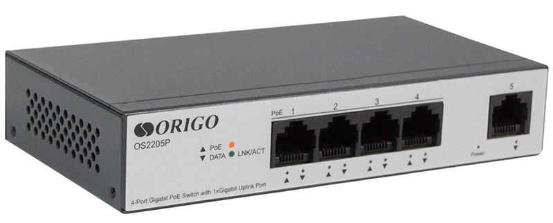 ORIGO Неуправляемый PoE-коммутатор, 4x1000Base-T PoE, 1x1000Base-T, PoE-бюджет 60 Вт, корпус металл