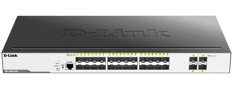 D-Link PROJ Управляемый L2 коммутатор, 24x1000Base-X SFP, 4x10GBase-X SFP+, CLI, консольный порт RJ-45, RPS, поддержка Dying Gasp