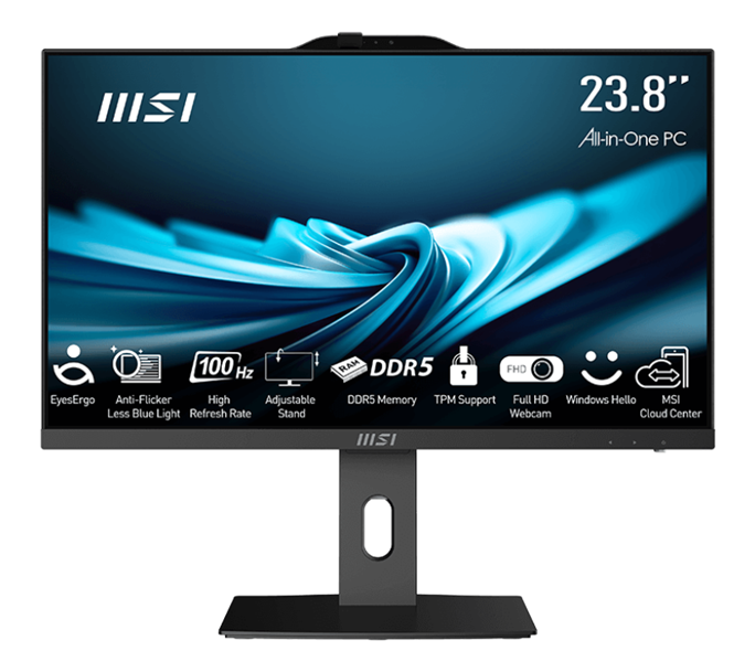 MSI Pro AP242P 14M AiO 23,8" FHD(1920x1080)IPS AG Non-touch, Core i5-14400 (2.5GHz), 16Gb DDR5 (2x8Gb), 512GB SSD, Intel UHD,WiFi,BT,camera,WirelessKB&mouse Eng/Rus,noOS,1y w-ty,Black