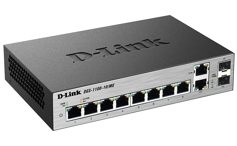 D-Link Управляемый L2 коммутатор, 8х1000Base-T, 2хCombo 1000Base-T/SFP, защита от статического электричества до 6 кВ, CLI