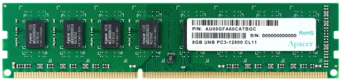 Apacer  DDR3  8GB  1600MHz DIMM (PC3-12800) CL11 1.35V (Retail) 512*8  3 years (AU08GFA60CATBGJ/DG.08G2K.KAM)