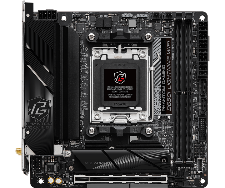 ASROCK B650I LIGHTNING WIFI, AM5, B650, 2*DDR5, 2*SATA, 2*M.2, 3*USB 3.2, 4*USB 2.0, Type-C, 1*PCIx16, 1*M.2 (Key E), HDMI, mITX