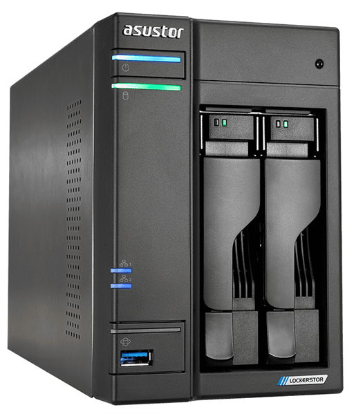 ASUSTOR AS6602T 2-Bay NAS/Media player/Intel Celeron J4125 2.0GHz up to 2.7GHz (Quad-Core), 4GB SO-DIMM DDR4, noHDD(HDD,SSD),/2x1GbE(LAN)/3xUSB3.2,HDMI