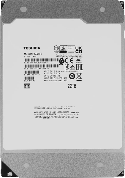 Toshiba Enterprise HDD 3.5" SATA 22TB, 7200 rpm, 512MB buffer, 512e/4Kn, MG10AFA22TE, 1 year