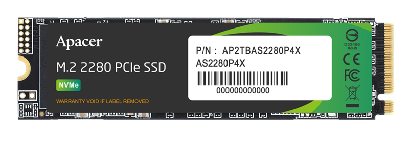 Apacer SSD AS2280P4X 256Gb M.2 2280 PCIe Gen3x4, R2100/W1700 Mb/s, 3D NAND, MTBF 1.8M, NVMe, 100TBW, Retail, 3 years (AP256GAS2280P4X-1)