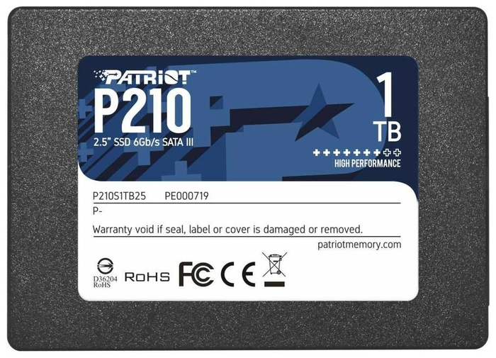 Patriot SSD P210 1TB SATA3 2.5" R520/W430 TBW 480TB 3D NAND