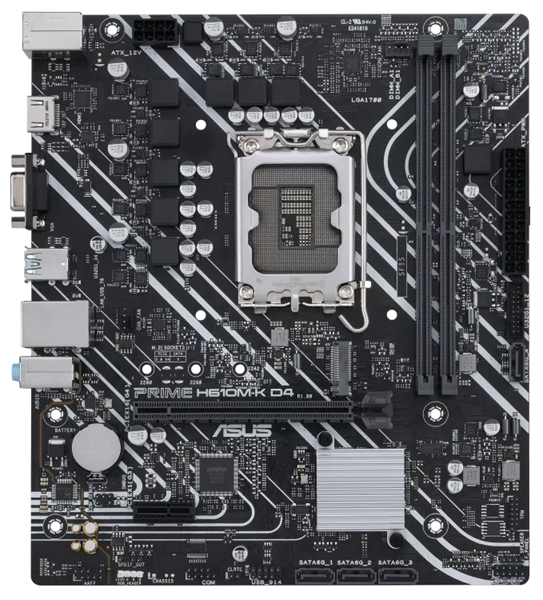 ASUS PRIME H610M-K D4, LGA1700, H610, 2*DDR4, 4*SATA, 1*M.2, 2*USB 3.2, 4*USB 2.0, 1*PCIx16, 1*PCIx1, HDMI+D-Sub, mATX; 90MB1A10-M0EAY0