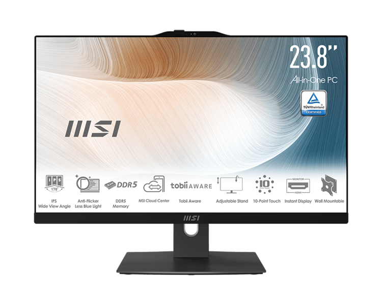 MSI Modern AM242TP 1M AIO 23.8" FHD(1920x1080) IPS Touch ,Core 5 120U(1.4GHz), 16GB DDR5(2x8GB), 512GB SSD M.2, Intel Iris Xe Graphics, WiFi 6E+BT, Wireless keyboard&mouse, noOS, 1y war-ty, Black