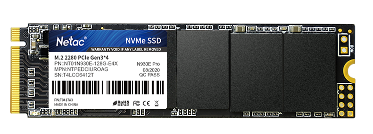 Netac SSD N930E Pro 128GB PCIe 3 x4 M.2 2280 NVMe 3D NAND, R/W up to 970/650MB/s, IOPS(R4K) 100K/130K, TBW 75TB, 3y wty