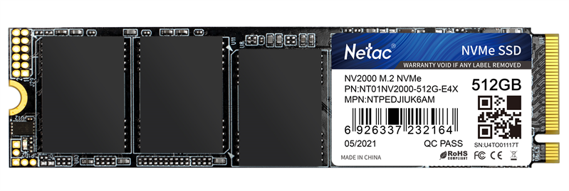 Netac SSD NV2000 512GB PCIe 3 x4 M.2 2280 NVMe 3D NAND, R/W up to 2500/1950MB/s, IOPS(R4K) 130K/250K, TBW 300TB, 5y wty