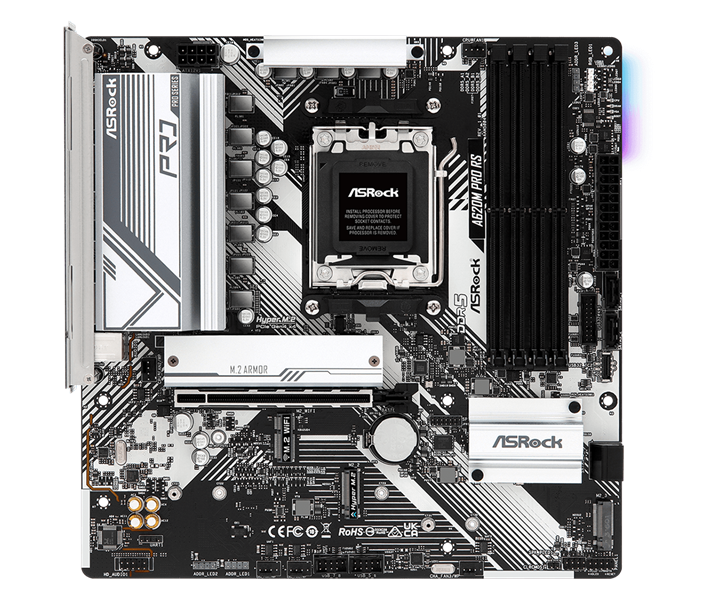 ASROCK A620M PRO RS, AM5, A620, 4*DDR5, 4*SATA, 3*M.2, 3*USB 3.2, 4*USB 2.0, Type-C, 1*PCIx16, 1*M.2 (Key E), HDMI+DP, mATX