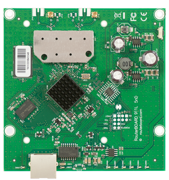 MikroTik 911 Lite5 dual with 600MHz Atheros CPU, 64MB RAM, 1x LAN, built-in 5Ghz 802.11a/n  2x2 two chain wireless, 2xMMCX connectors, RouterOS L3