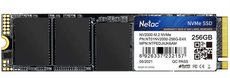 Netac SSD NV2000 256GB PCIe 3 x4 M.2 2280 NVMe 3D NAND, R/W up to 2500/1000MB/s, IOPS(R4K) 130K/220K, TBW 150TB, 5y wty