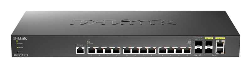 D-Link PROJ Настраиваемый L2+ коммутатор, 12x10GBase-T, 2x10GBase-X SFP+, 2xCombo 10GBase-T/SFP+, CLI, консольный порт RJ-45