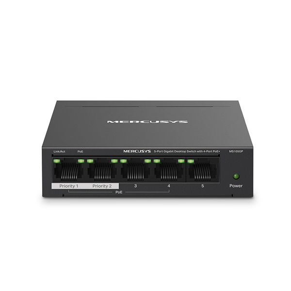 Mercusys MS105GP, 5-Port Gigabit Desktop Switch with  4-Port PoE+