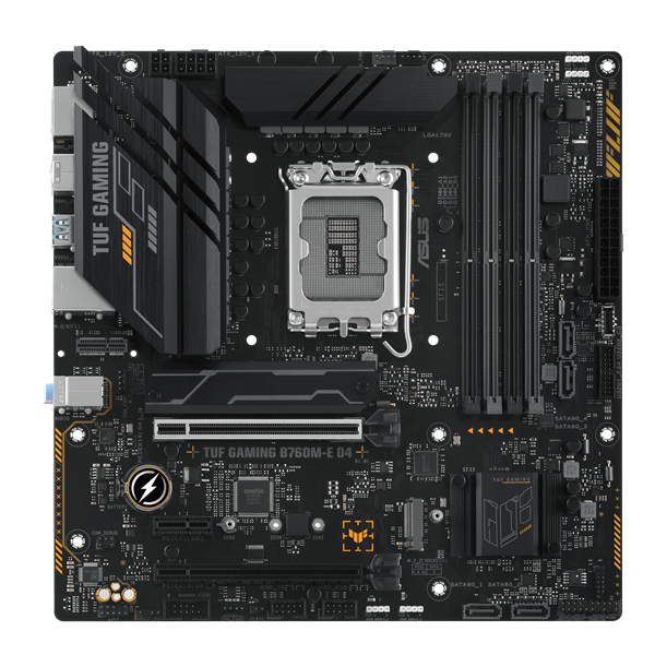 ASUS TUF GAMING B760M-E D4, LGA1700, B760, 4*DDR4, 4*SATA, 2*M.2, 4*USB 3.2, 2*USB 2.0, 2*PCIx16, 1*PCIx1, DP+HDMI, mATX; 90MB1E90-M0EAY0