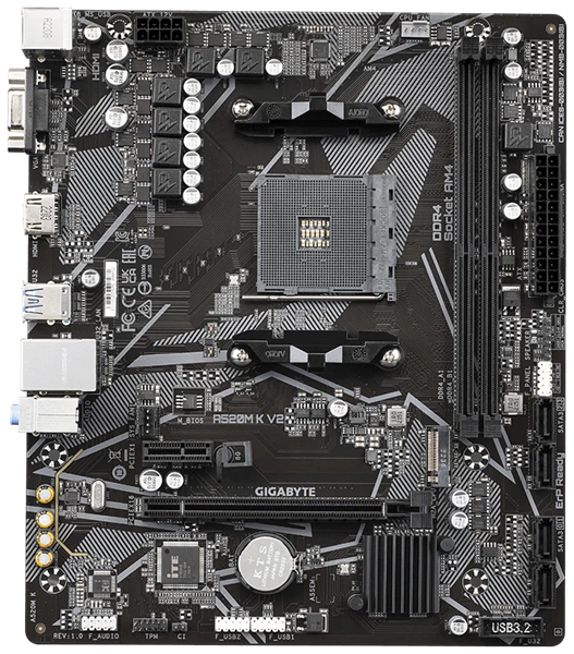 GIGABYTE A520M K V2, AM4, A520, 2*DDR4, 4*SATA, 1*M.2, 4*USB 3.2, 2*USB 2.0, 1*PCIx16, 1*PCIx1, D-Sub+HDMI, mATX