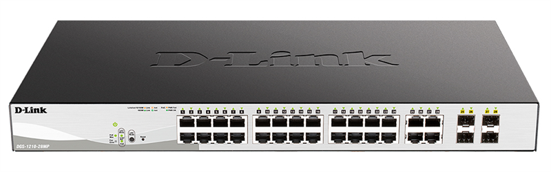 D-Link PROJ Настраиваемый L2 PoE-коммутатор, 24x1000Base-T PoE, 4хCombo 1000Base-T/SFP, PoE-бюджет 370 Вт, упрощенный интерфейс CLI