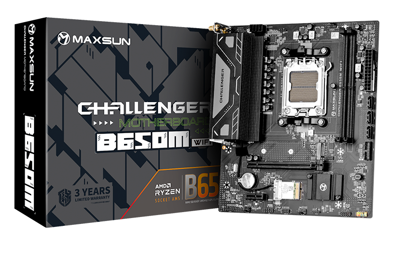 MAXSUN MS-Challenger B650M WIFI, AM5, B650, 2*DDR5, 3*SATA3, M.2, 4*USB 3.2, 2*USB 2.0, 1*PCIEx16, 1*PCIEx1, DP+HDMI, mATX