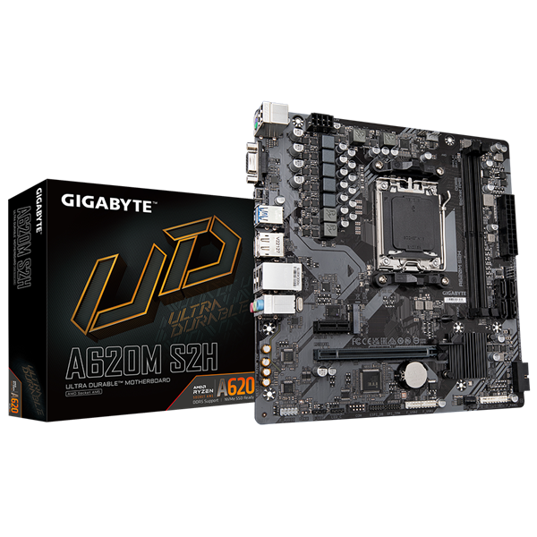 GIGABYTE A620M S2H, AM5, A620, 2*DDR5, 4*SATA, 1*M.2, 2*USB 3.2, 4*USB 2.0, 1*PCIx16, 1*PCIx1, DP+HDMI+D-Sub, mATX