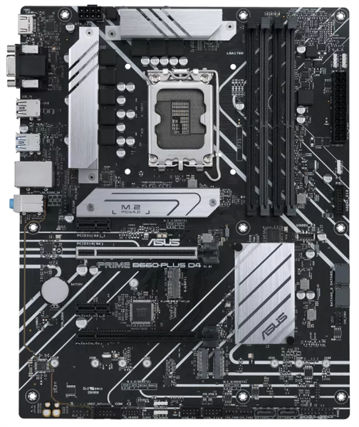 ASUS PRIME B660-PLUS D4, LGA1700, B660, 4*DDR4, 4*SATA, 3*M.2, 3*USB 3.2, 2*USB 2.0, Type-C, 2*PCIx16, 2*PCIx1, DP+D-Sub+HDMI, ATX; 90MB18X0-M1EAY0