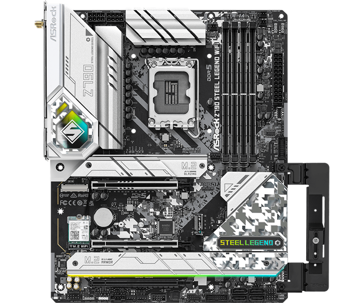 ASROCK Z790 STEEL LEGEND WIFI, LGA1700, Z790, 4*DDR5, 8*SATA, 5*M.2, 9*USB 3.2, Type-C, 3*PCIx16, 1*M.2 (Key E), HDMI+DP, ATX