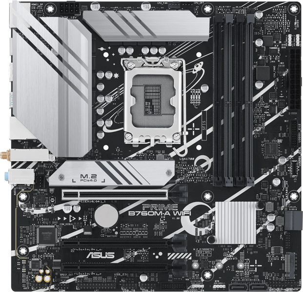 ASUS PRIME B760M-A WIFI, LGA1700, B760, 4*DDR5, 4*SATA, 2*M.2, 2*USB 3.2, 4*USB 2.0, 3*PCIx16, DP+2*HDMI, mATX; 90MB1EL0-M1EAY0