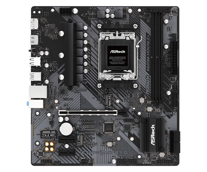 ASROCK A620M-HDV/M.2+, AM5, A620, 2*DDR5, 4*SATA, 2*M.2, 3*USB 3.2, 2*USB 2.0, Type-C, 1*PCIx16, 2*PCIx1, 1*M.2 (Key E), HDMI+DP, mATX