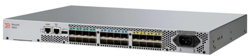 Brocade G610 FC, 24 ports/24 active, 24x16G SWL SFP+ trans, PowerSup, rails, EntBndl gratis, FOS notupgradable (DS-6610B,SN3600B,SNS2624,DB610S)