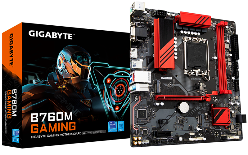 GIGABYTE B760M GAMING, LGA1700, B760, 2*DDR5, 4*SATA, 2*M.2, 3*USB 3.2, 2*USB 2.0, 1*PCIx16, `*PCIx1, D-Sub+HDMI+DP, mATX