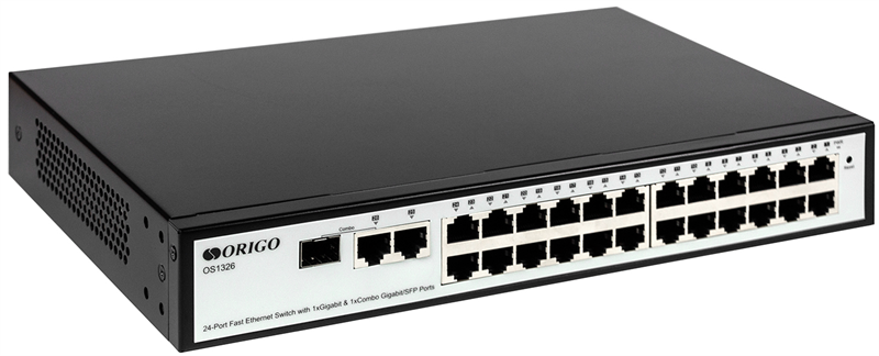 ORIGO Smart Managed Switch 24x100Base-TX, 1x1000Base-T, 1xCombo 1000Base-T/SFP, 19" w/brackets