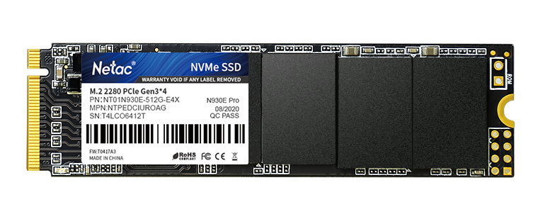 Netac SSD N930E Pro 512GB PCIe 3 x4 M.2 2280 NVMe 3D NAND, R/W up to 2080/1700MB/s, IOPS(R4K) 200K/200K, TBW 300TB, 3y wty